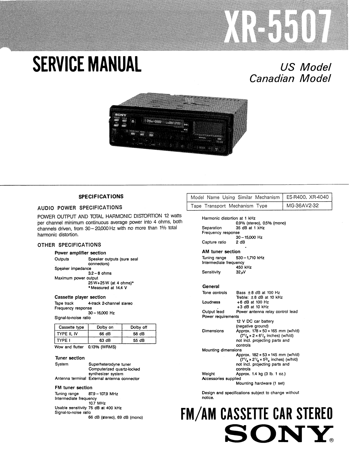 Sony XR-5507 Service manual