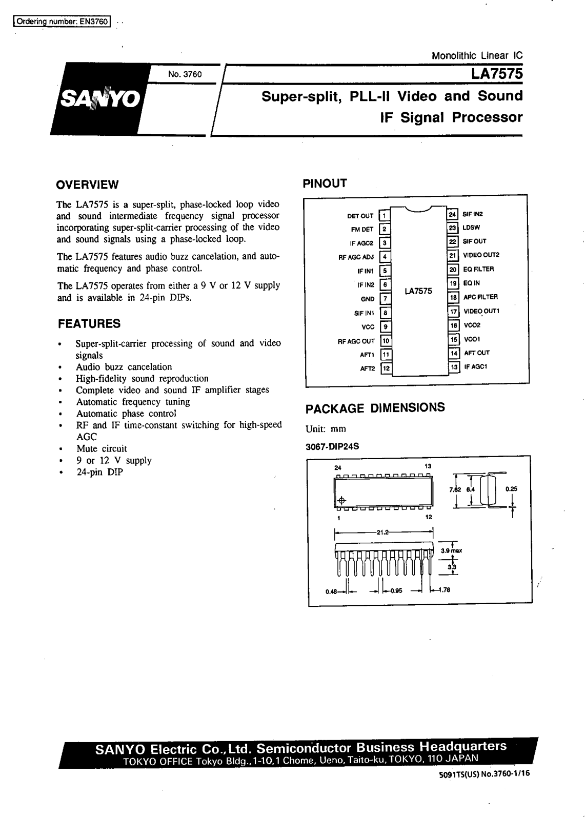 SANYO LA7575 Datasheet