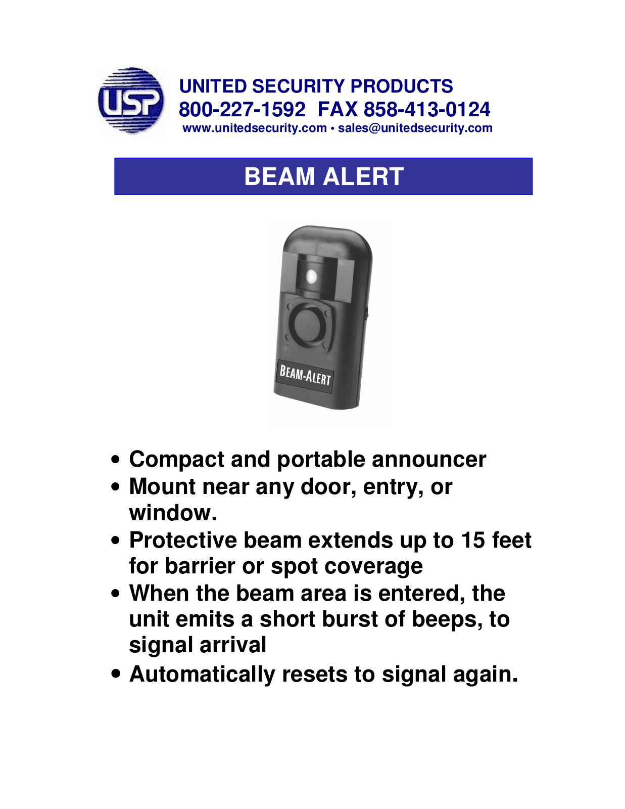 United Security Products BA-1 Specsheet