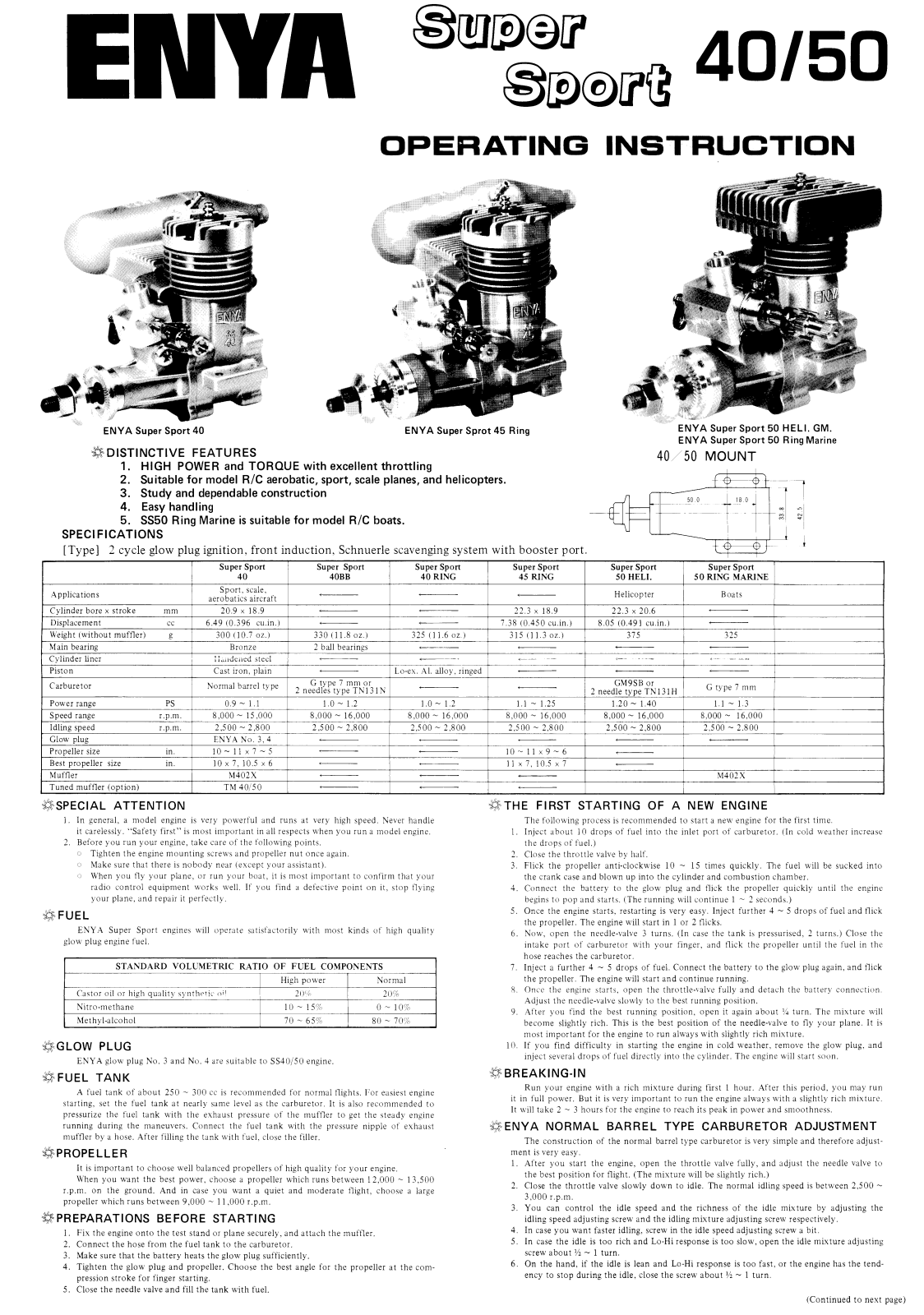 Enya SS40, SS45 Operating Instruction - ManualMachine.com