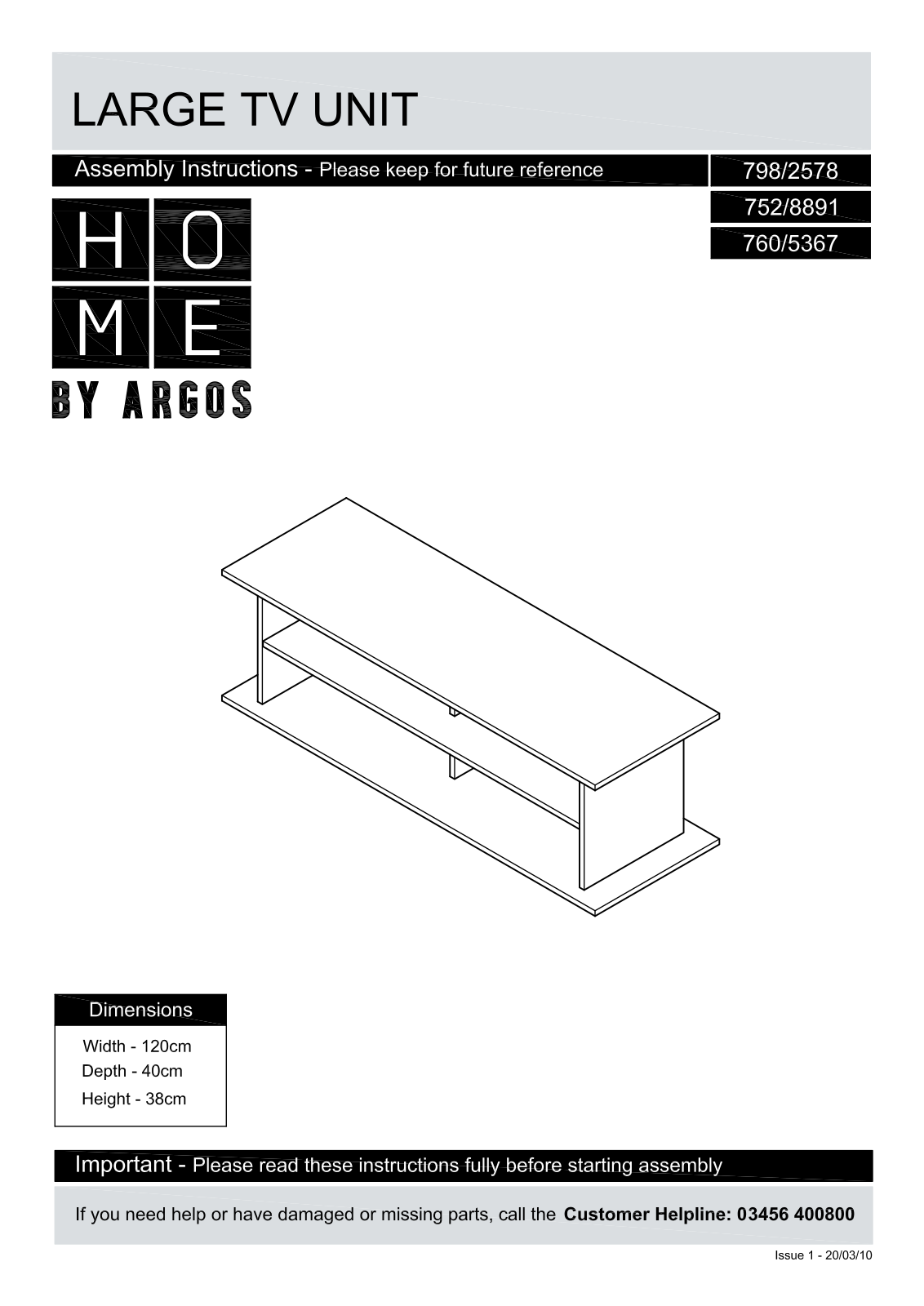 Argos GV LRG TV 120 BLK ASSEMBLY INSTRUCTIONS