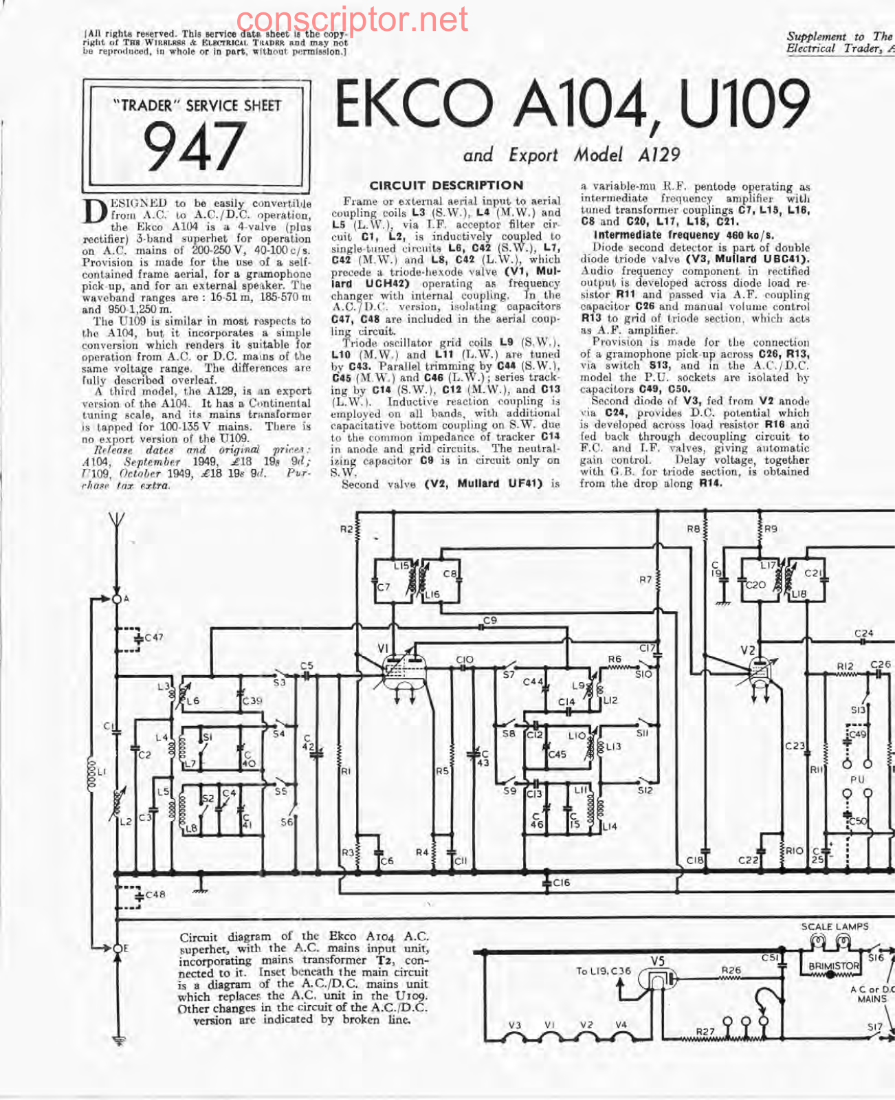 EKCO A104, U109 Service manual