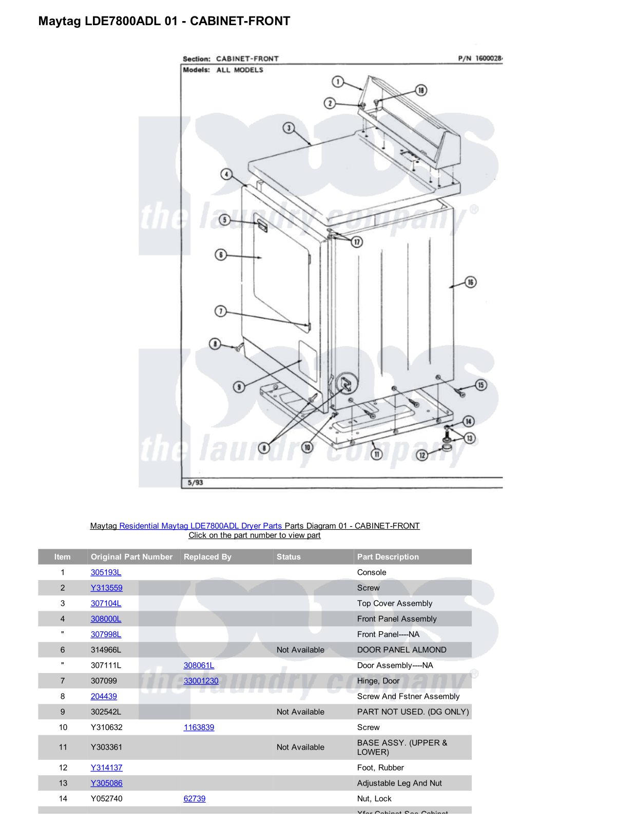 Maytag LDE7800ADL Parts Diagram