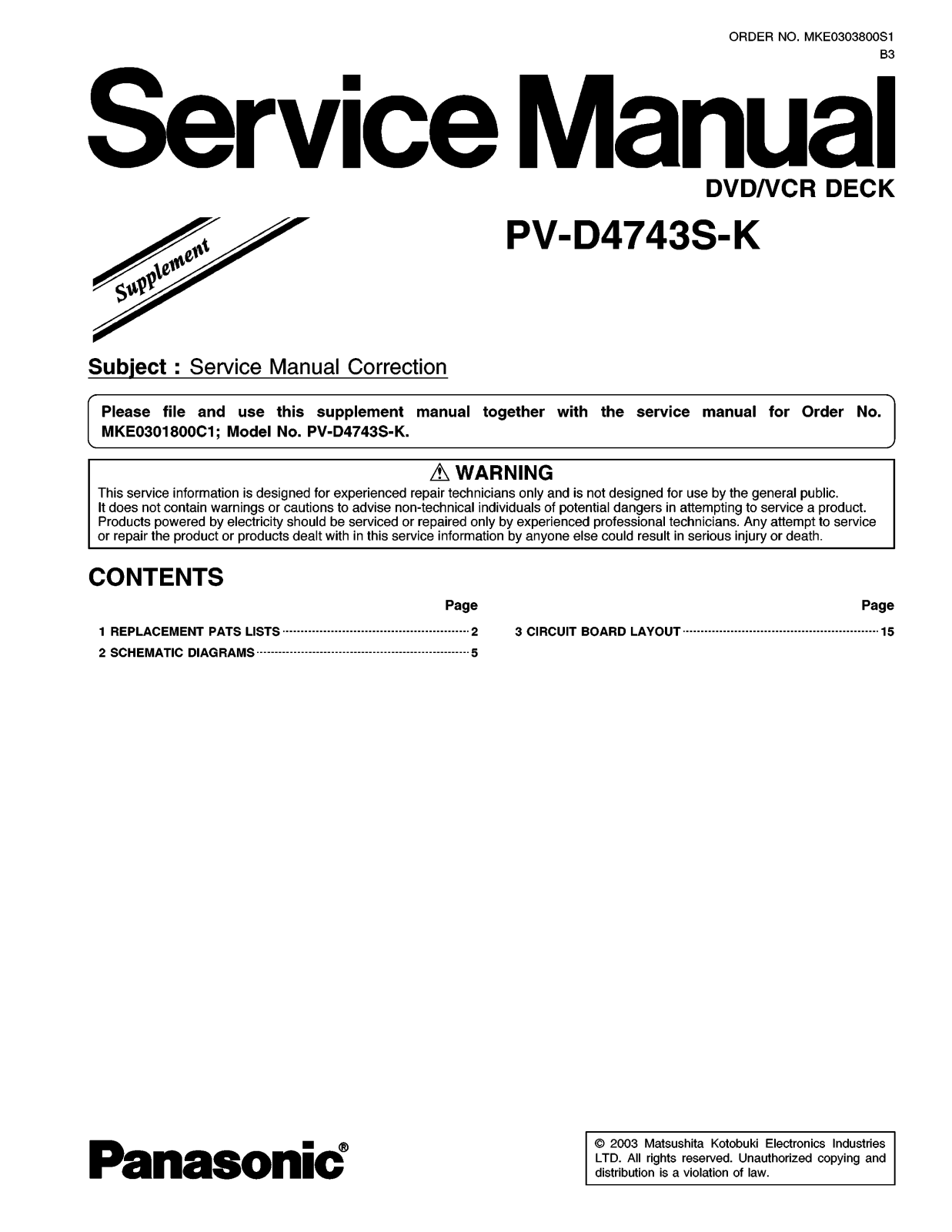 Panasonic PV-D4743S-K Service Manual