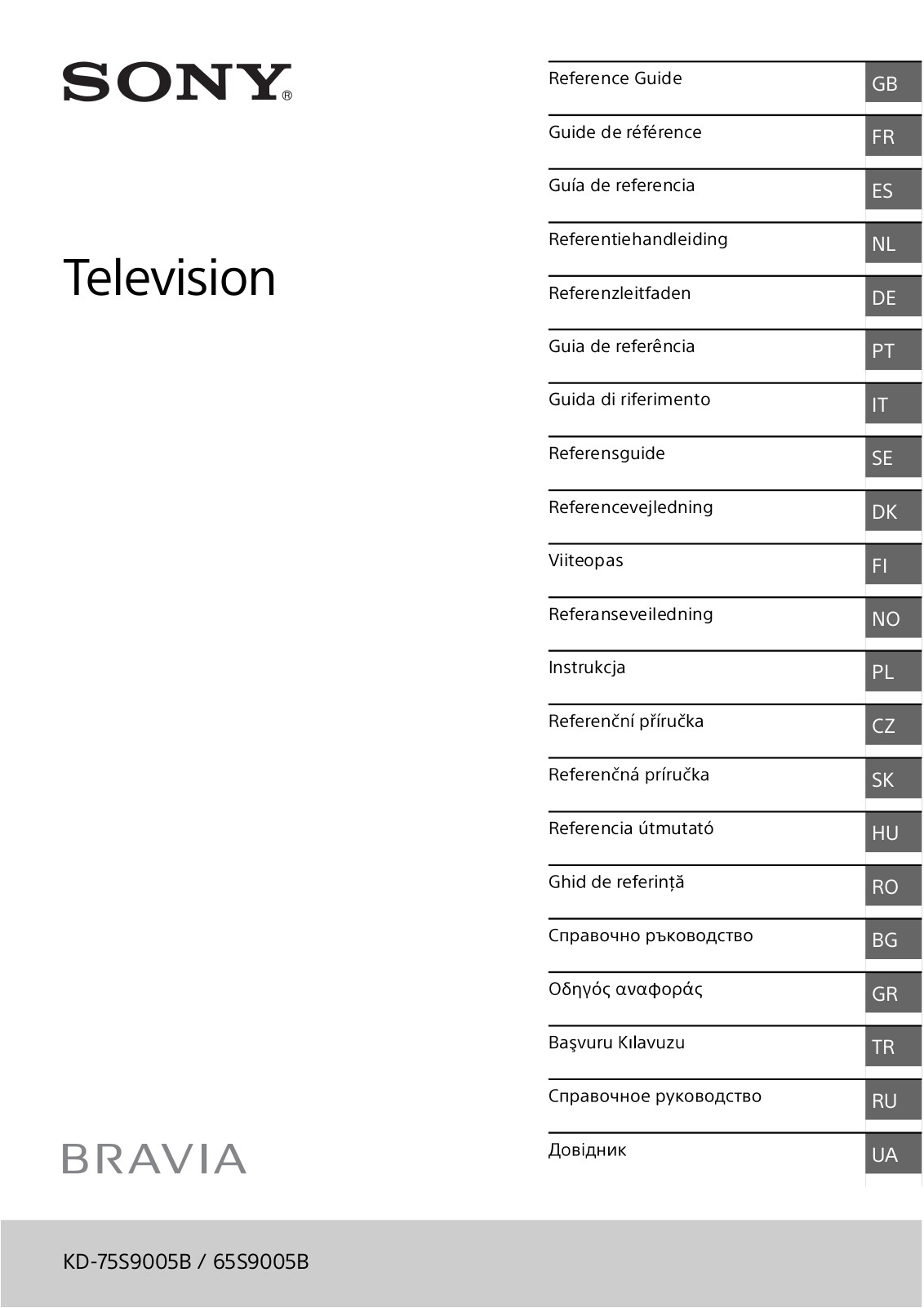 Sony KD65S9005B User Manual