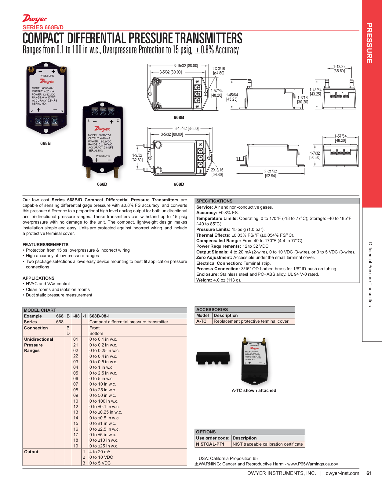 Dwyer Instruments 668B/D Specifications