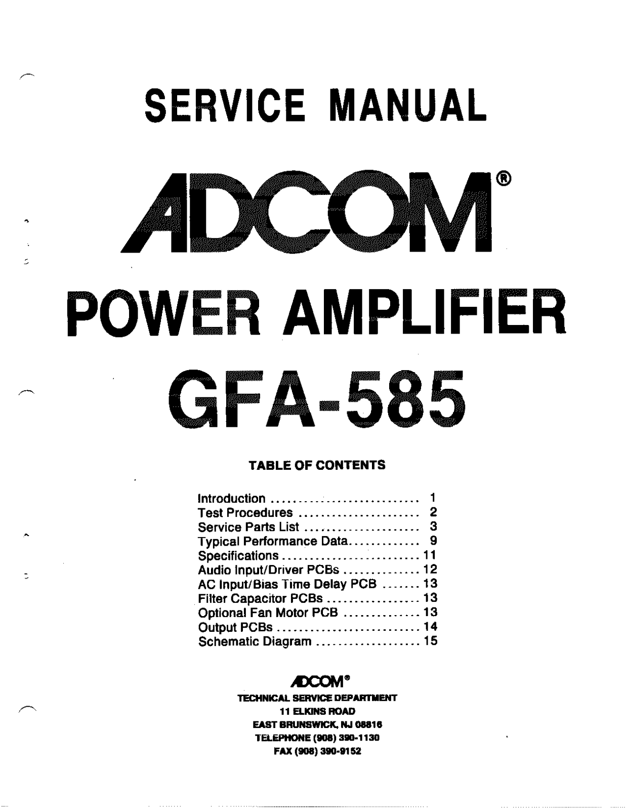 Adcom GFA-585 Service manual