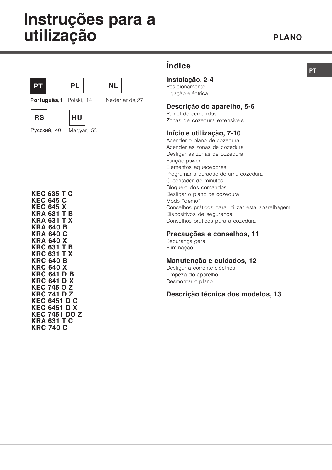 Hotpoint Ariston KRC 740 C, KRA 631 T C User Manual