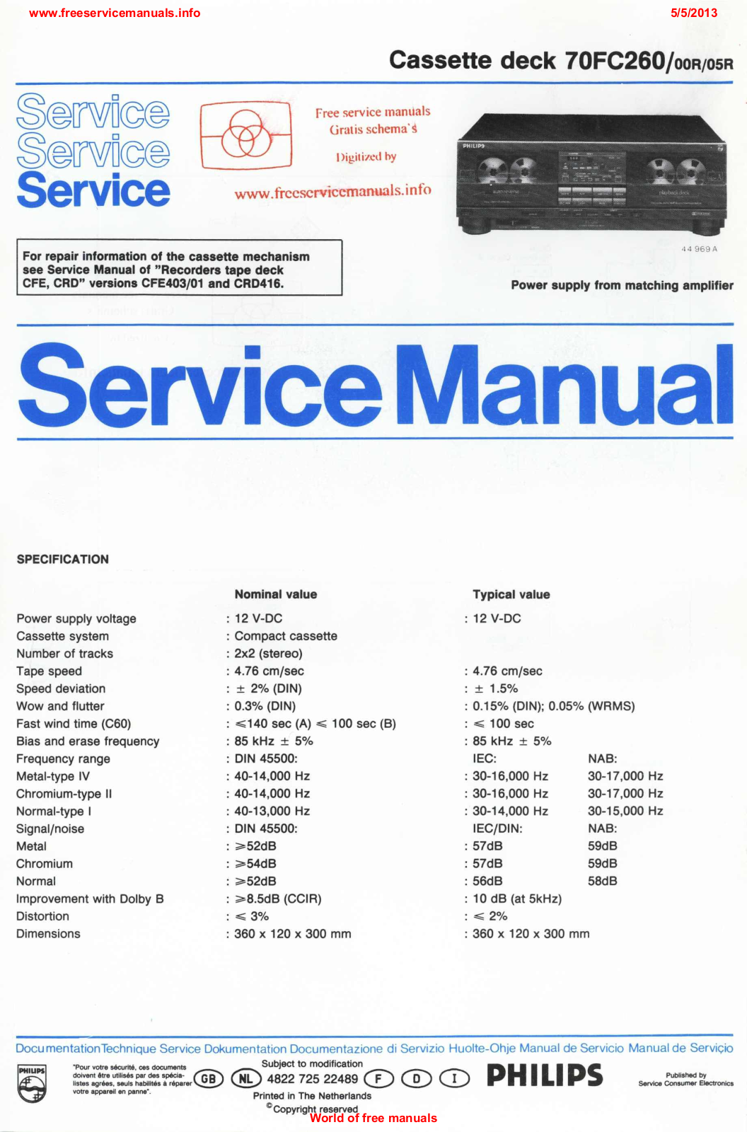 Philips 70fc260 Datasheet - ManualMachine.com