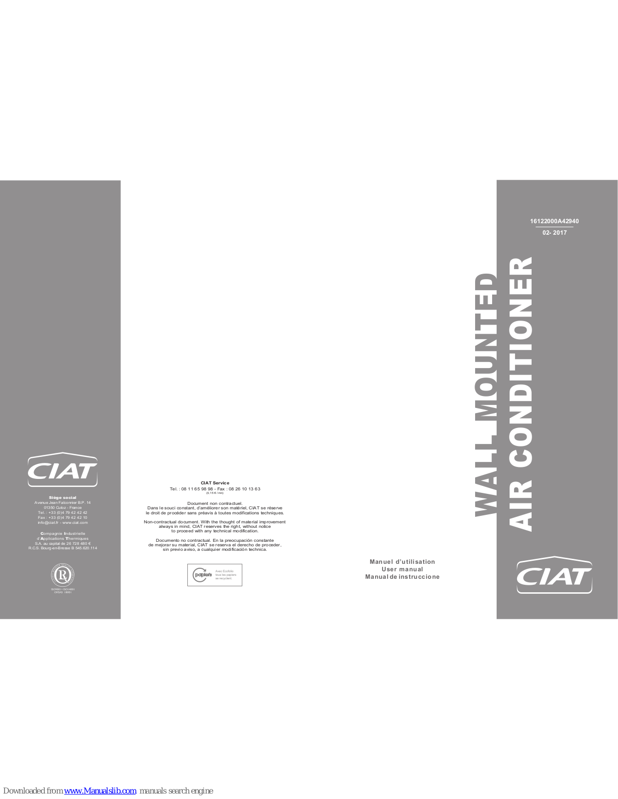 CIAT 42HV09JSC, 42HV09VSC, 42HV12JSC, 42HV12VSC, 42HV18JSC User Manual