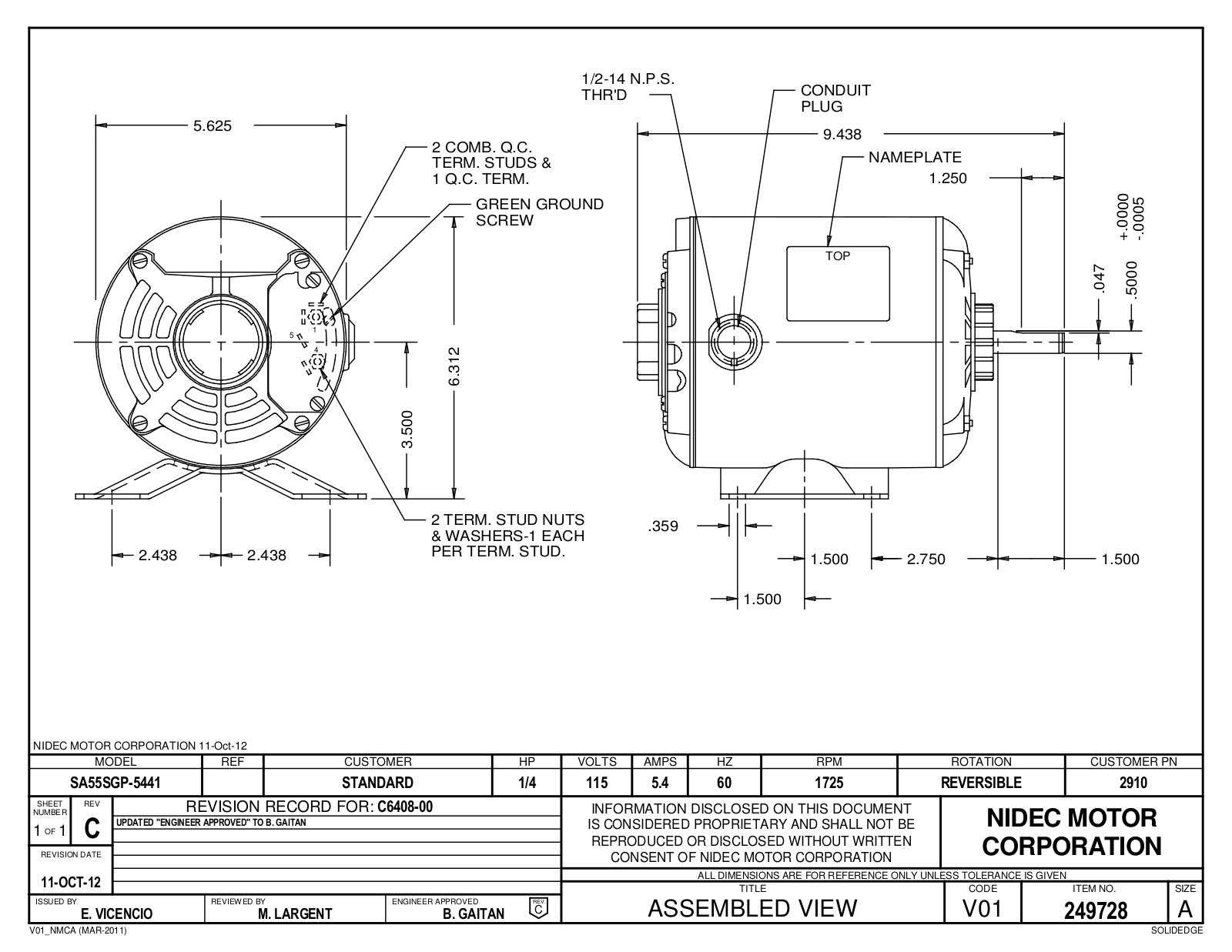 US Motors 2910 Dimensional Sheet - ManualMachine.com