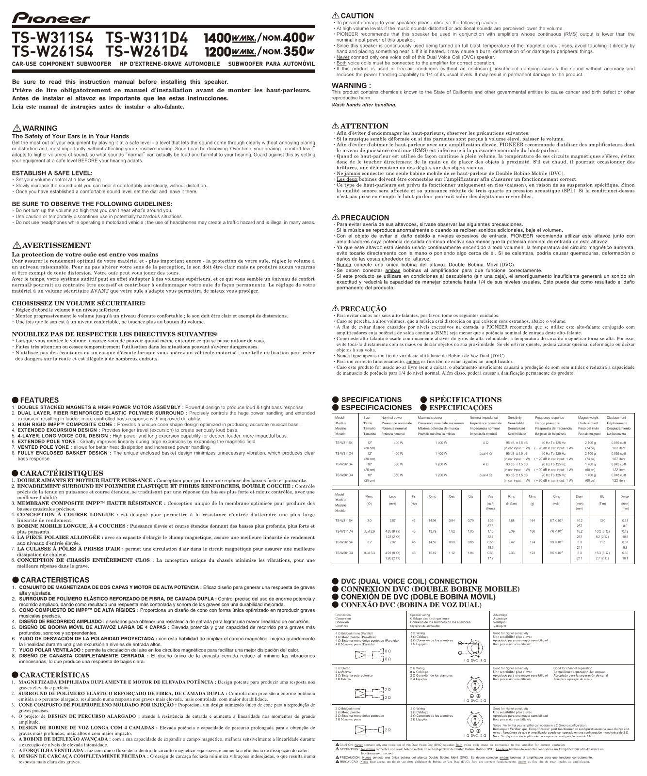 Pioneer TS-W261D4 User manual