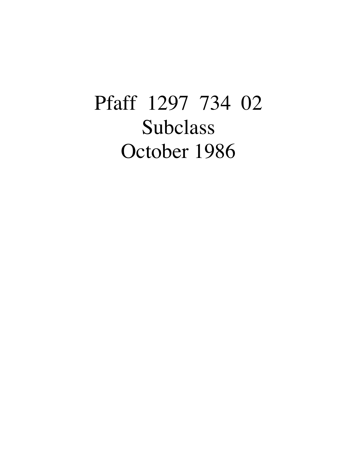 PFAFF 1297 734 02 Parts List