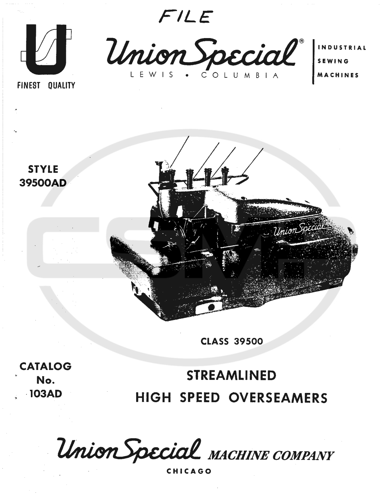 Union Special 103AD Parts Book