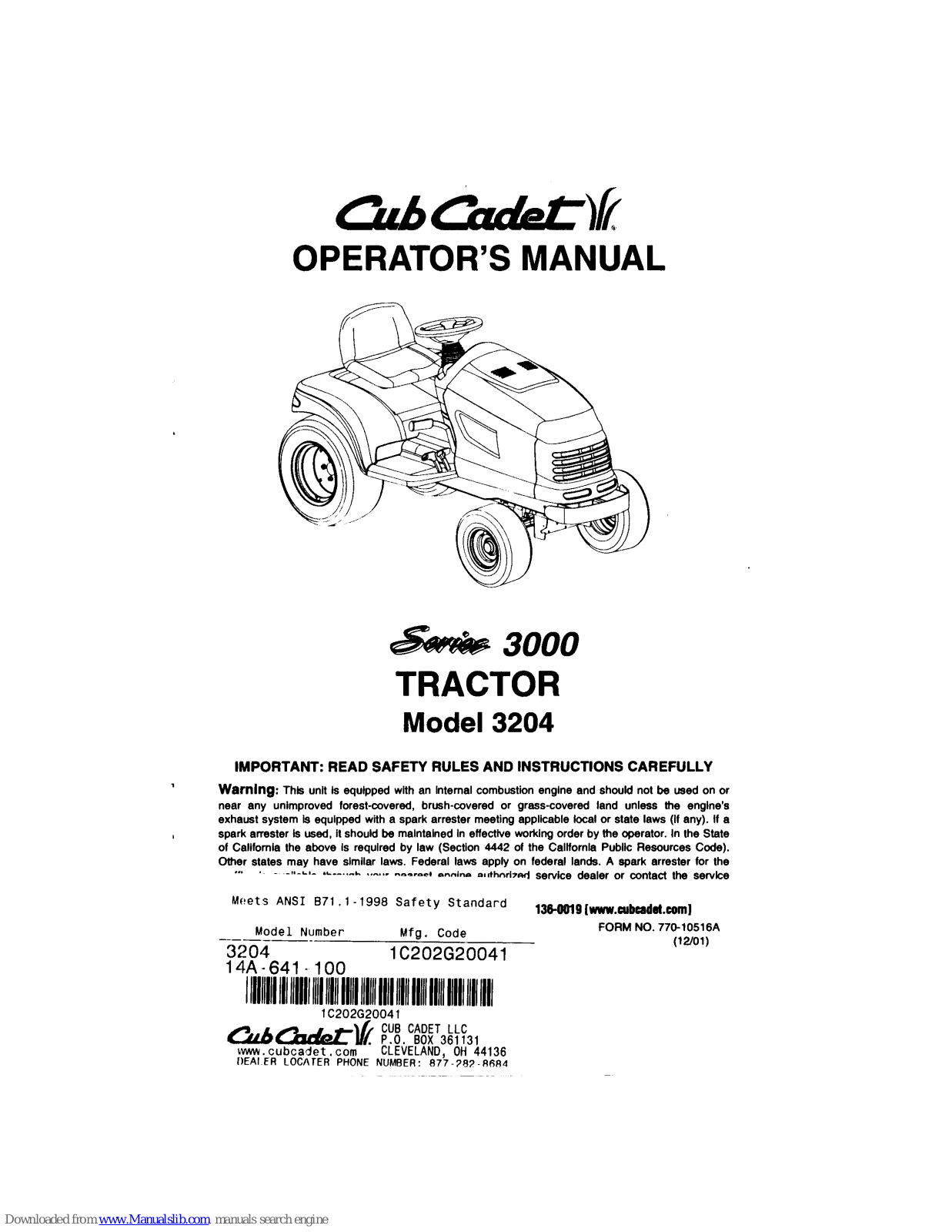 Cub Cadet 3204 Operator's Manual