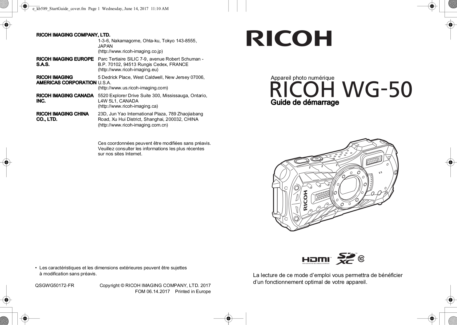 RICOH WG-50 Guide rapide