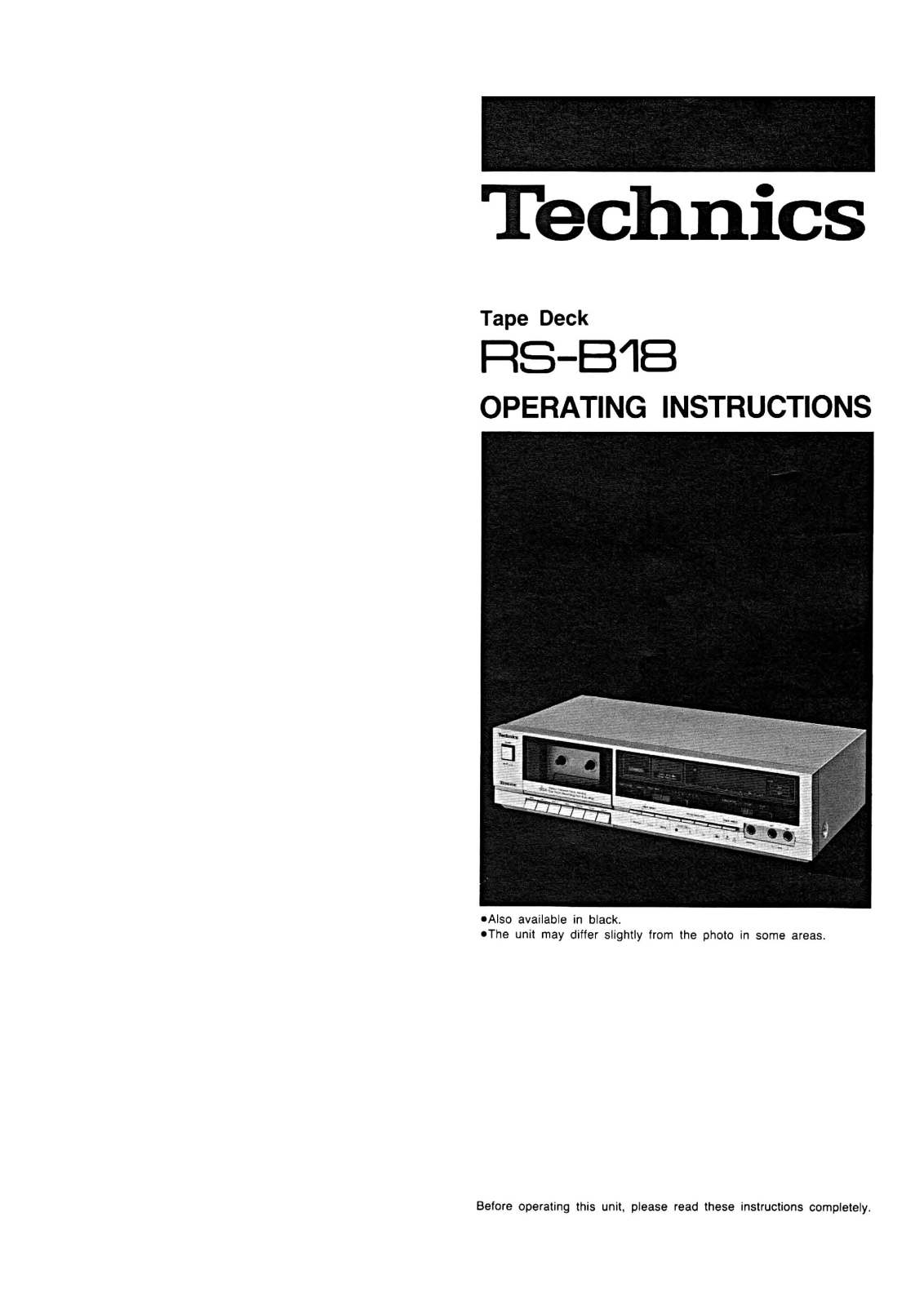 Technics RS-B-18 Owners Manual