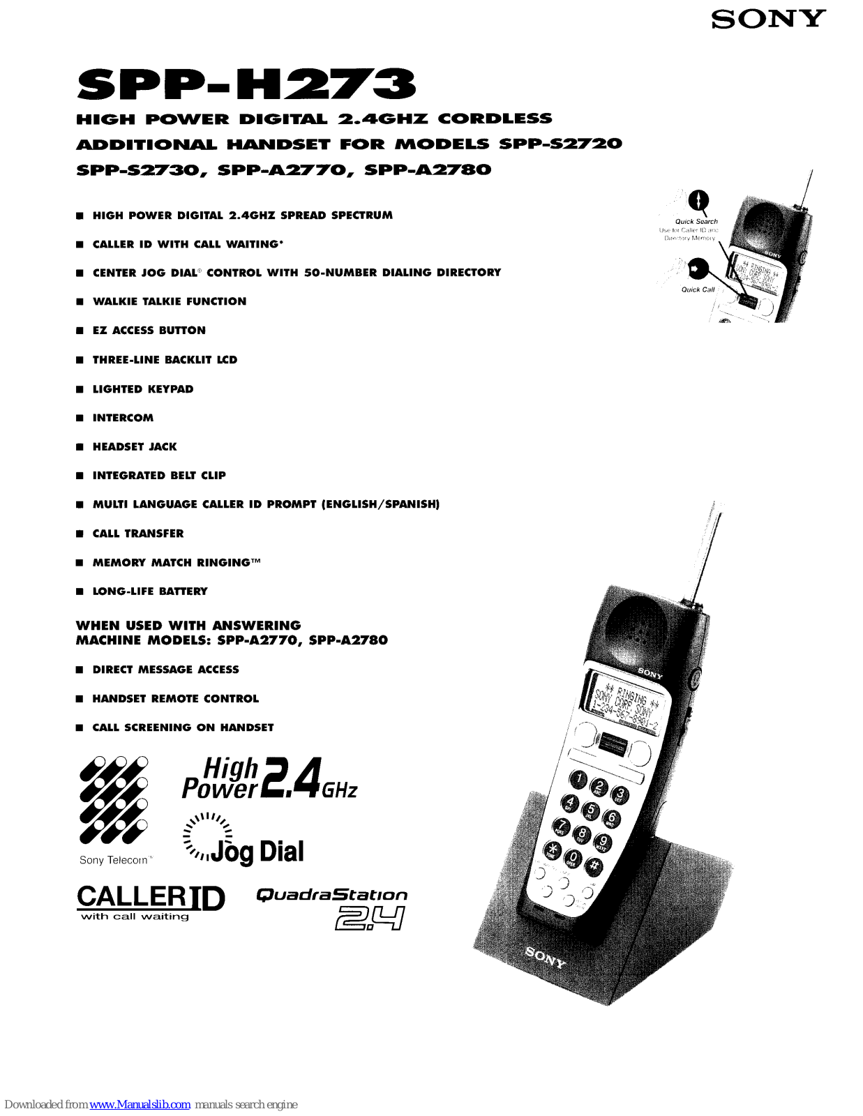 Sony SPP-H273 Marketing Specifications