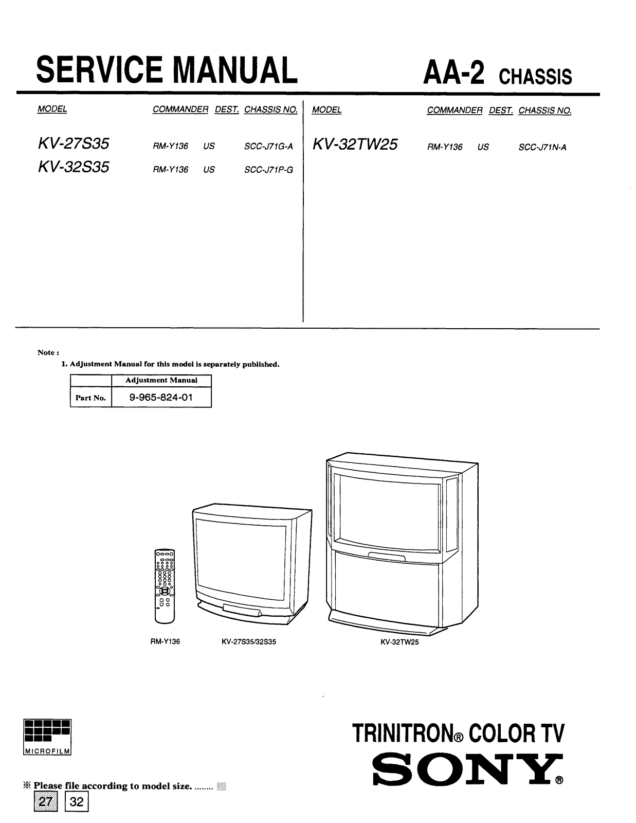 SONY KV 27S35 Service Manual