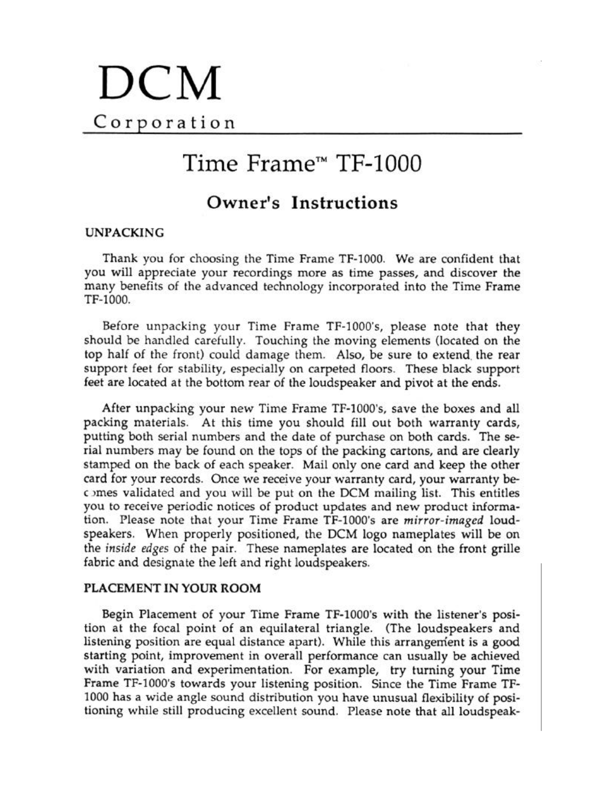 DCM TF-1000 Owners manual