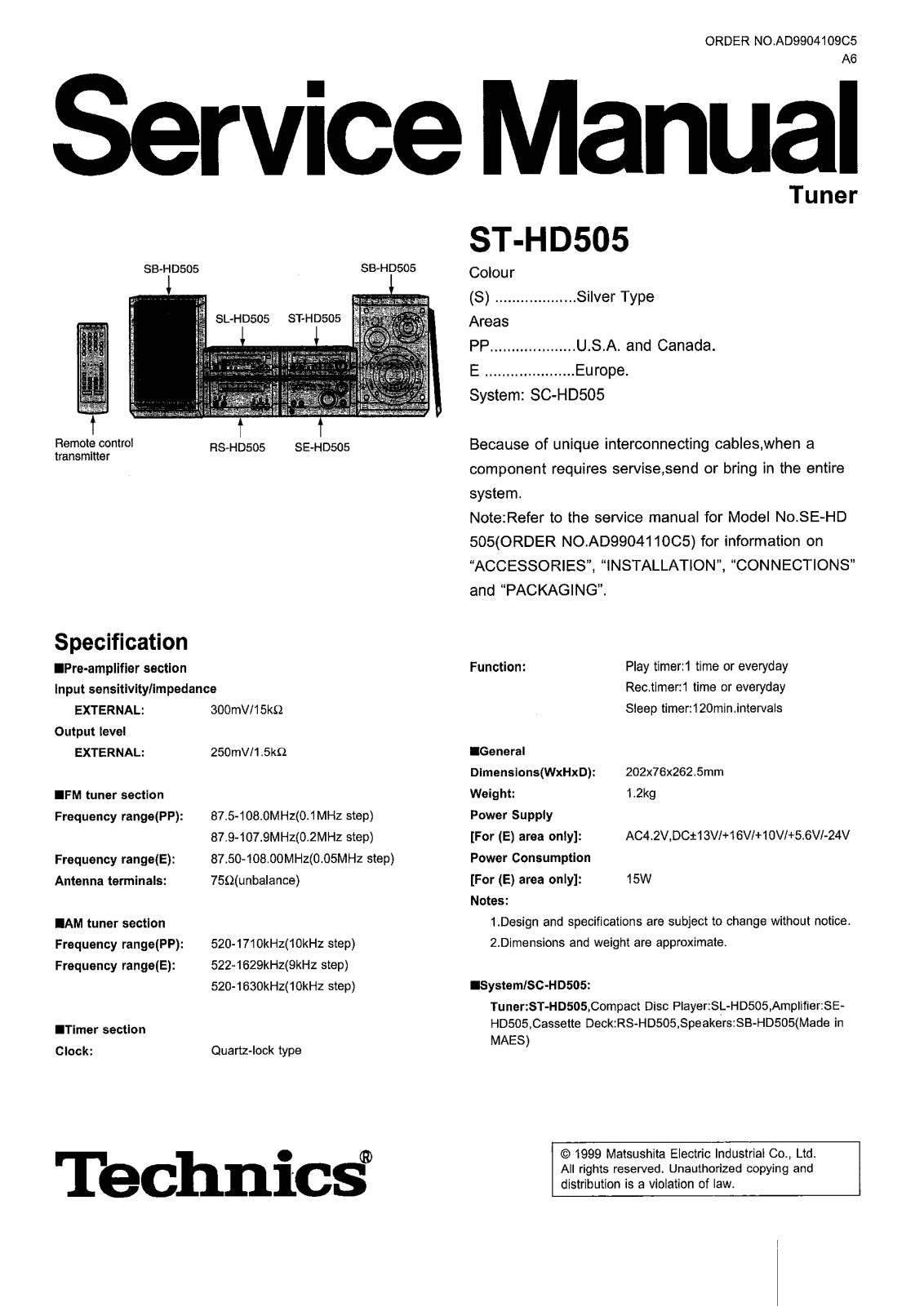 Technics STHD-505 Service manual