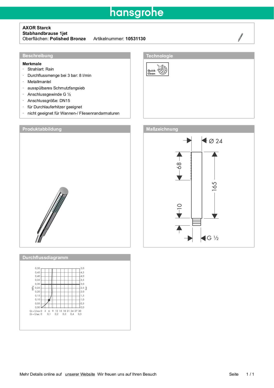 Hansgrohe AXOR 10531130 User Manual