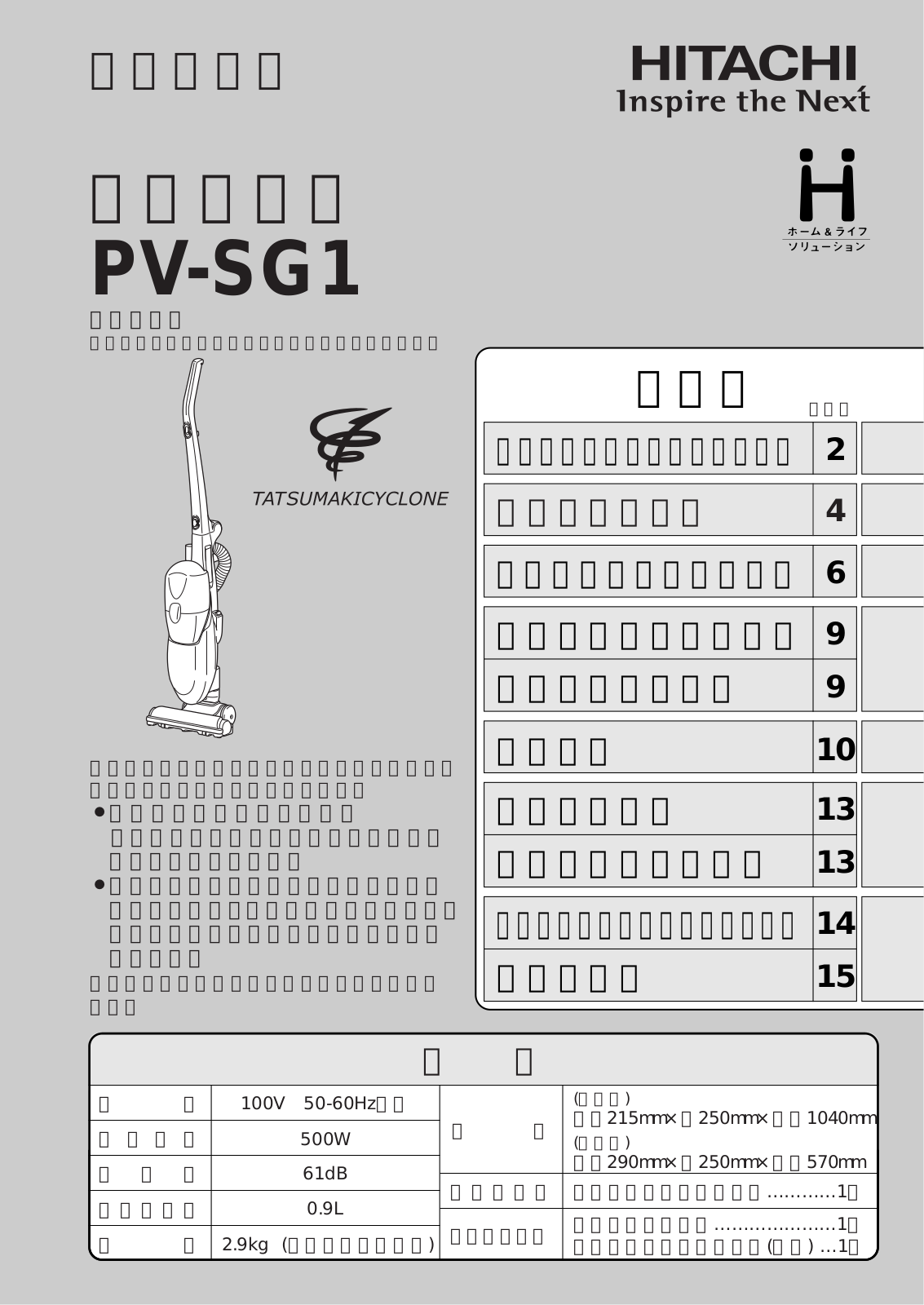 Hitachi PV-SG1 User guide