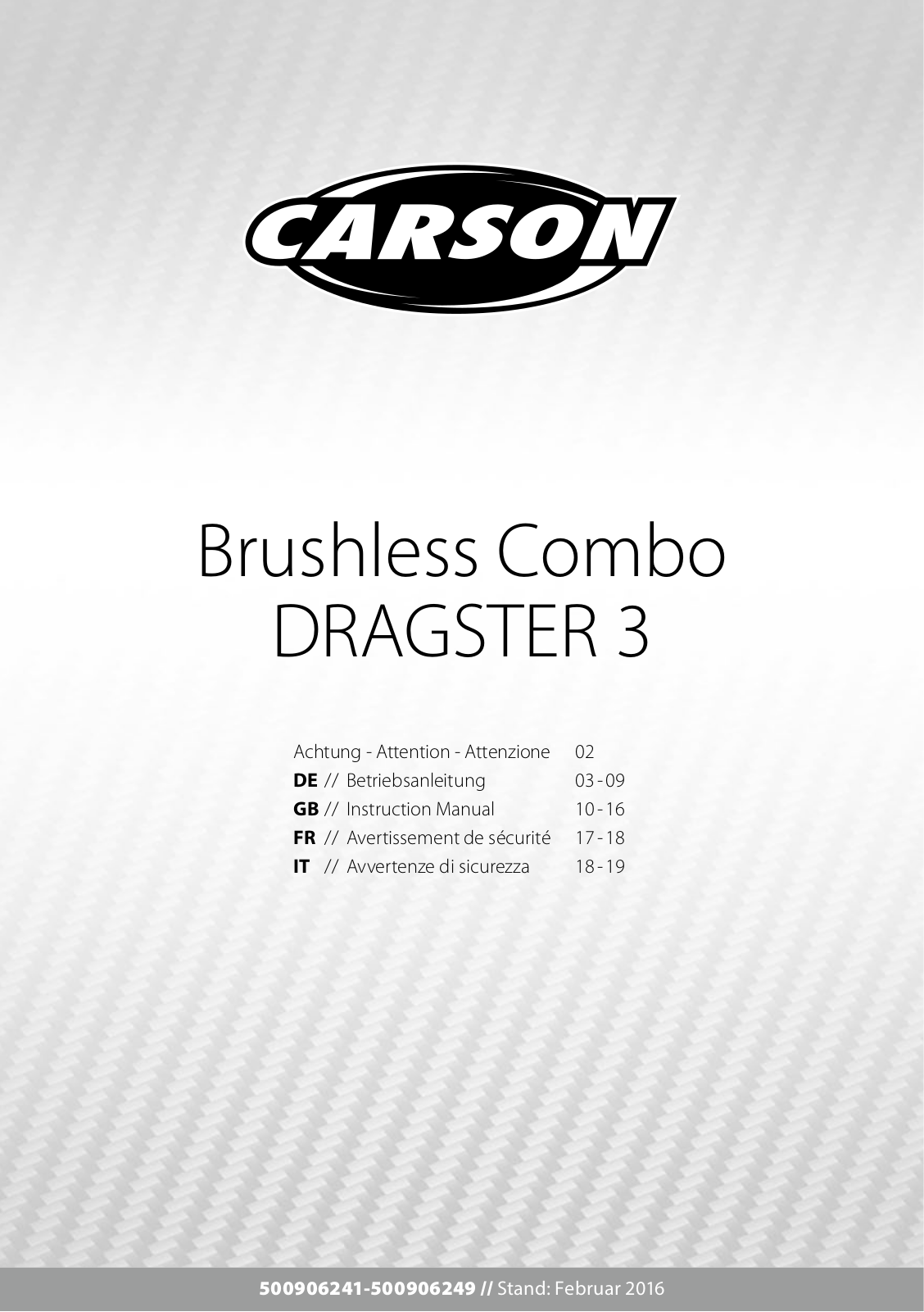 Carson DRAGSTER 3 Instruction Manual