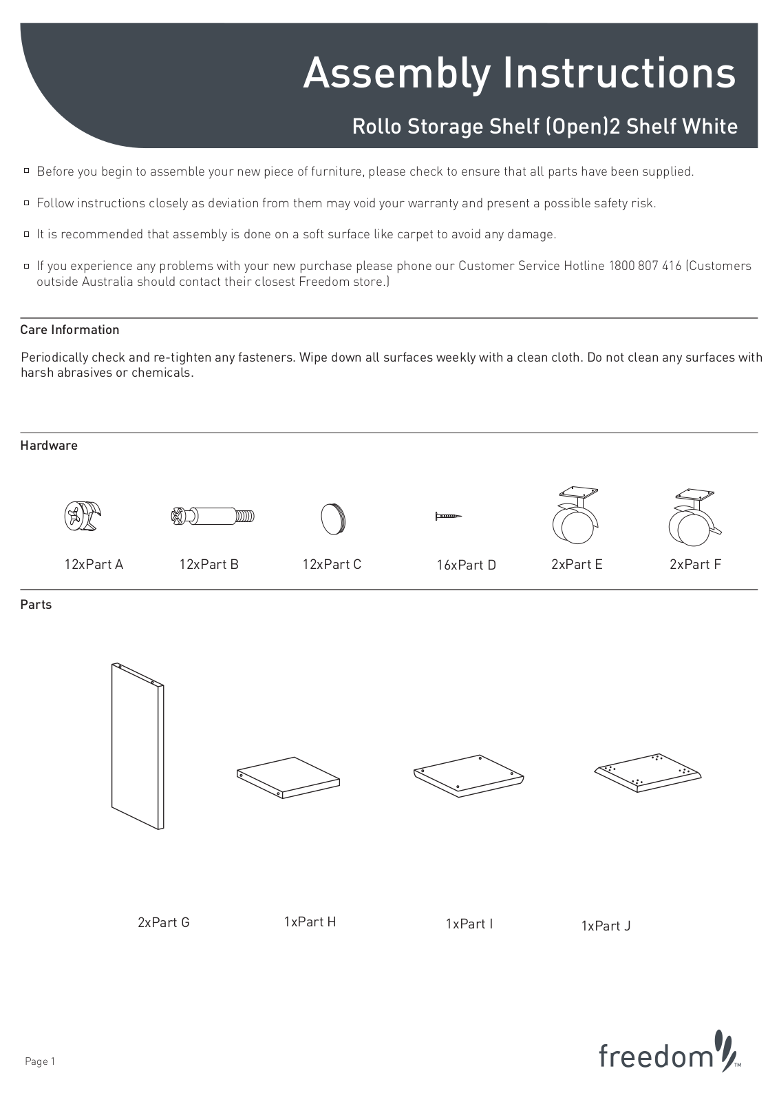 Freedom Rollo Storage Shelf Assembly Instruction