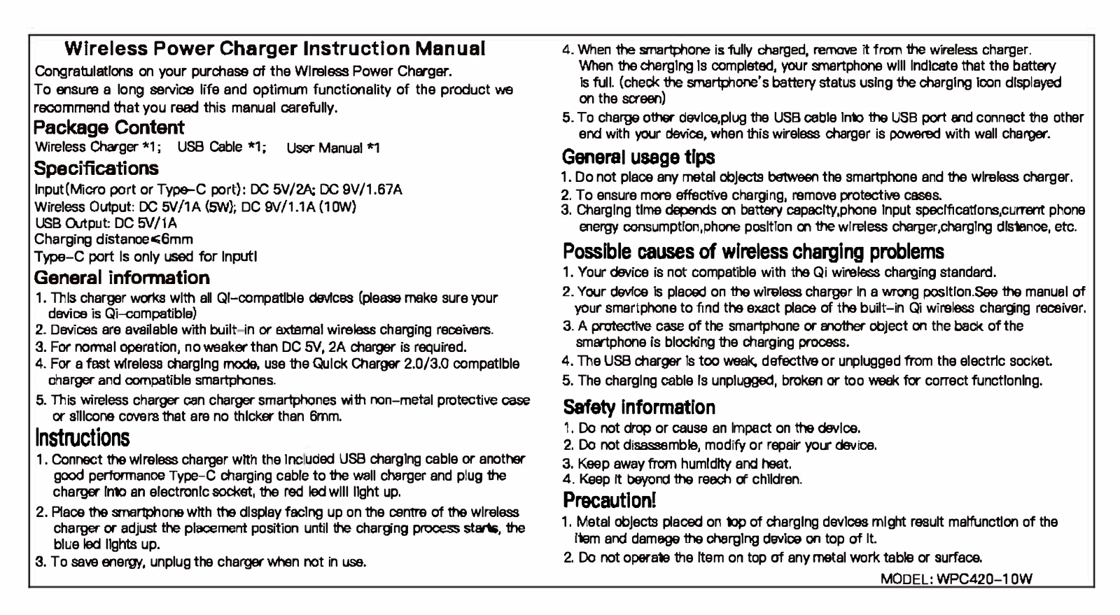 JMTek WPC420 10W User Manual