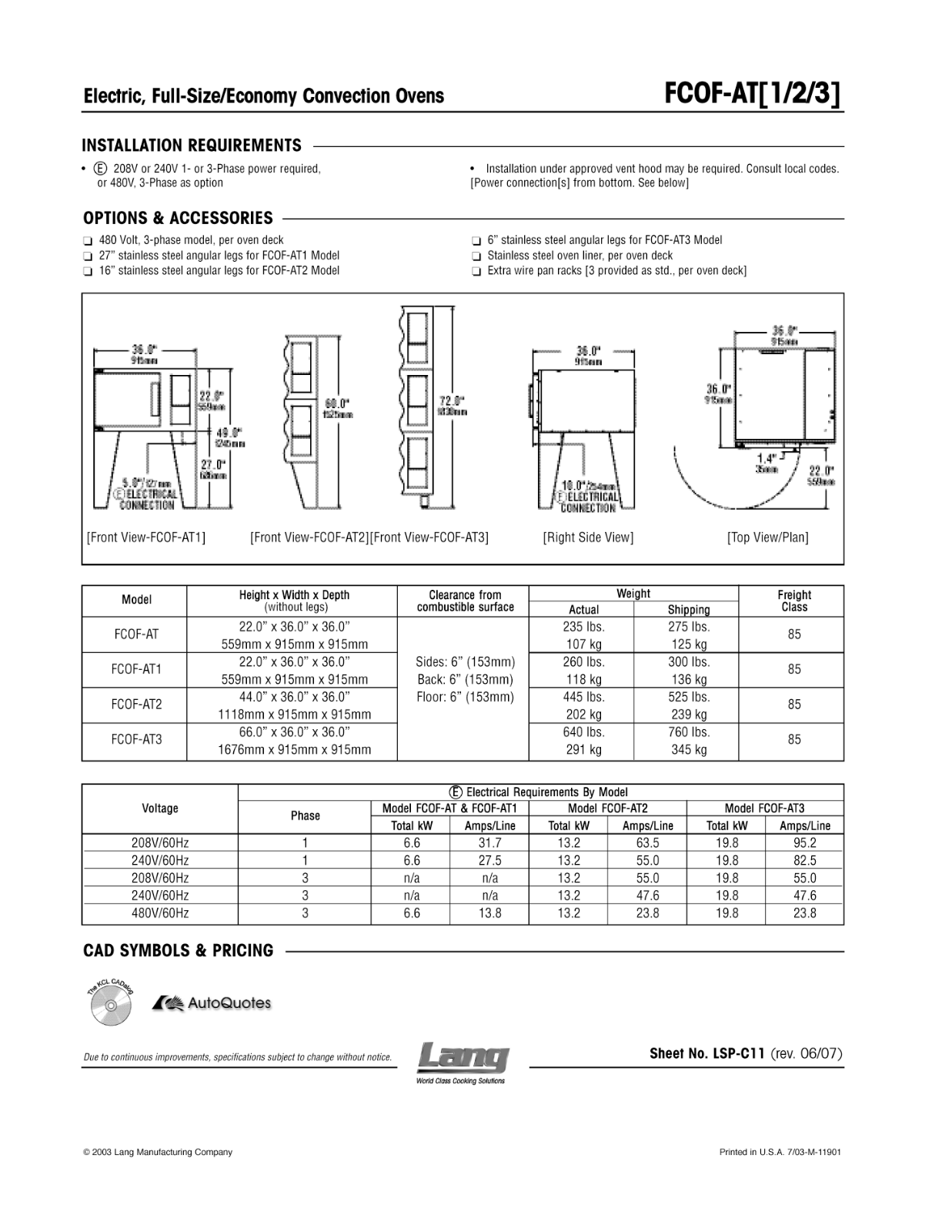 Lang FCOF-AT2 General Manual