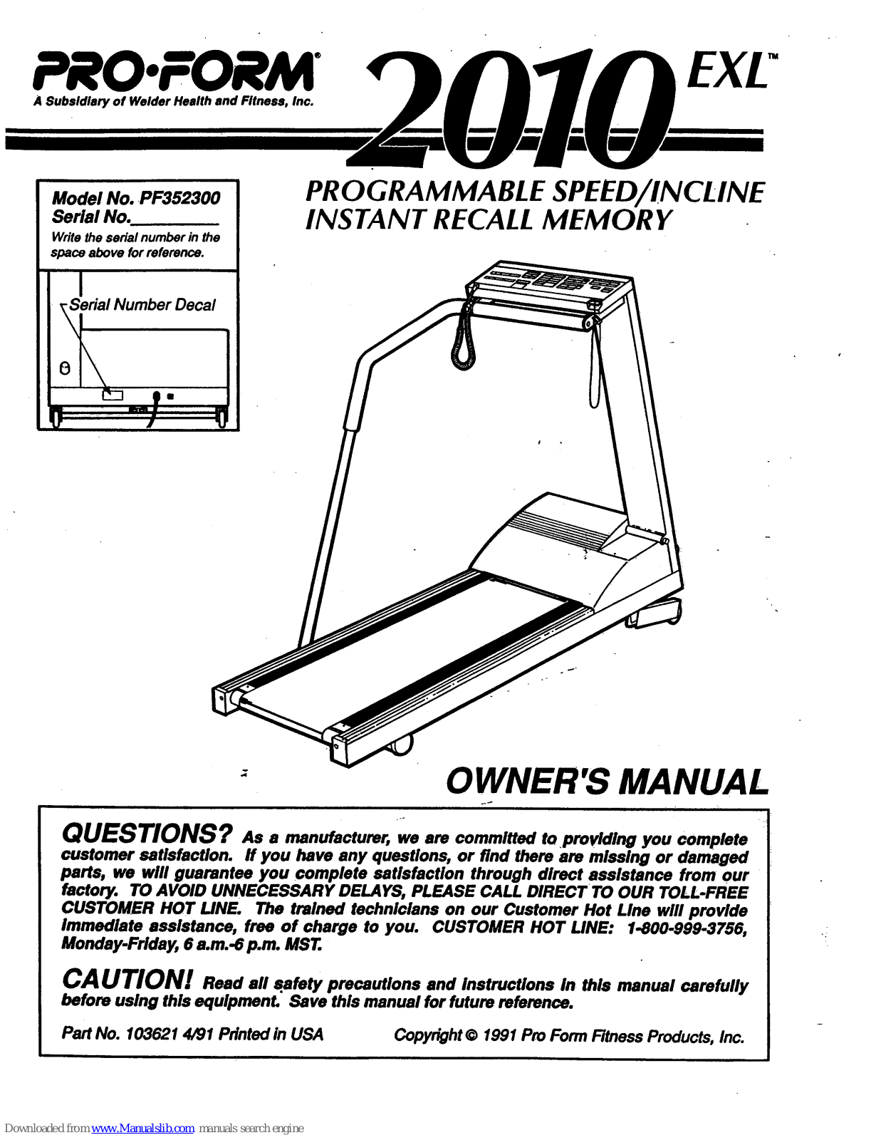 ProForm 2010 Exl, PF352300 Owner's Manual