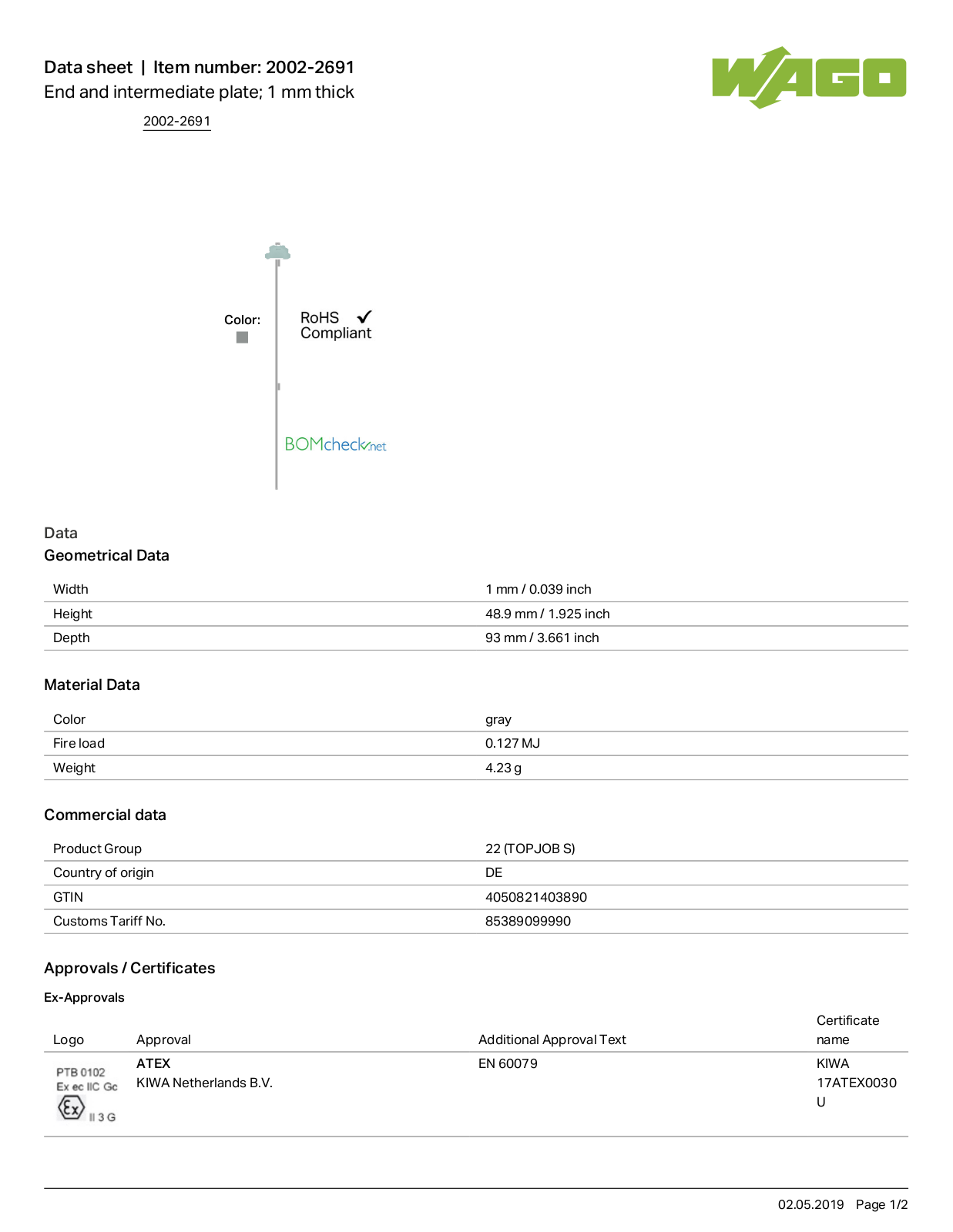 Wago 2002-2691 Data Sheet