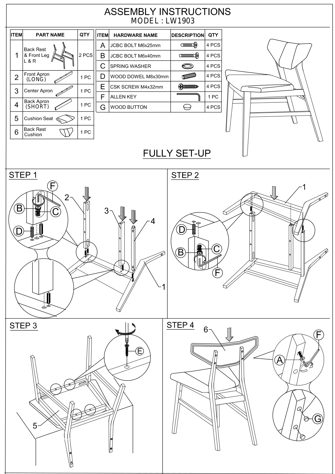 Stool Group LW1903 ASSEMBLY INSTRUCTIONS