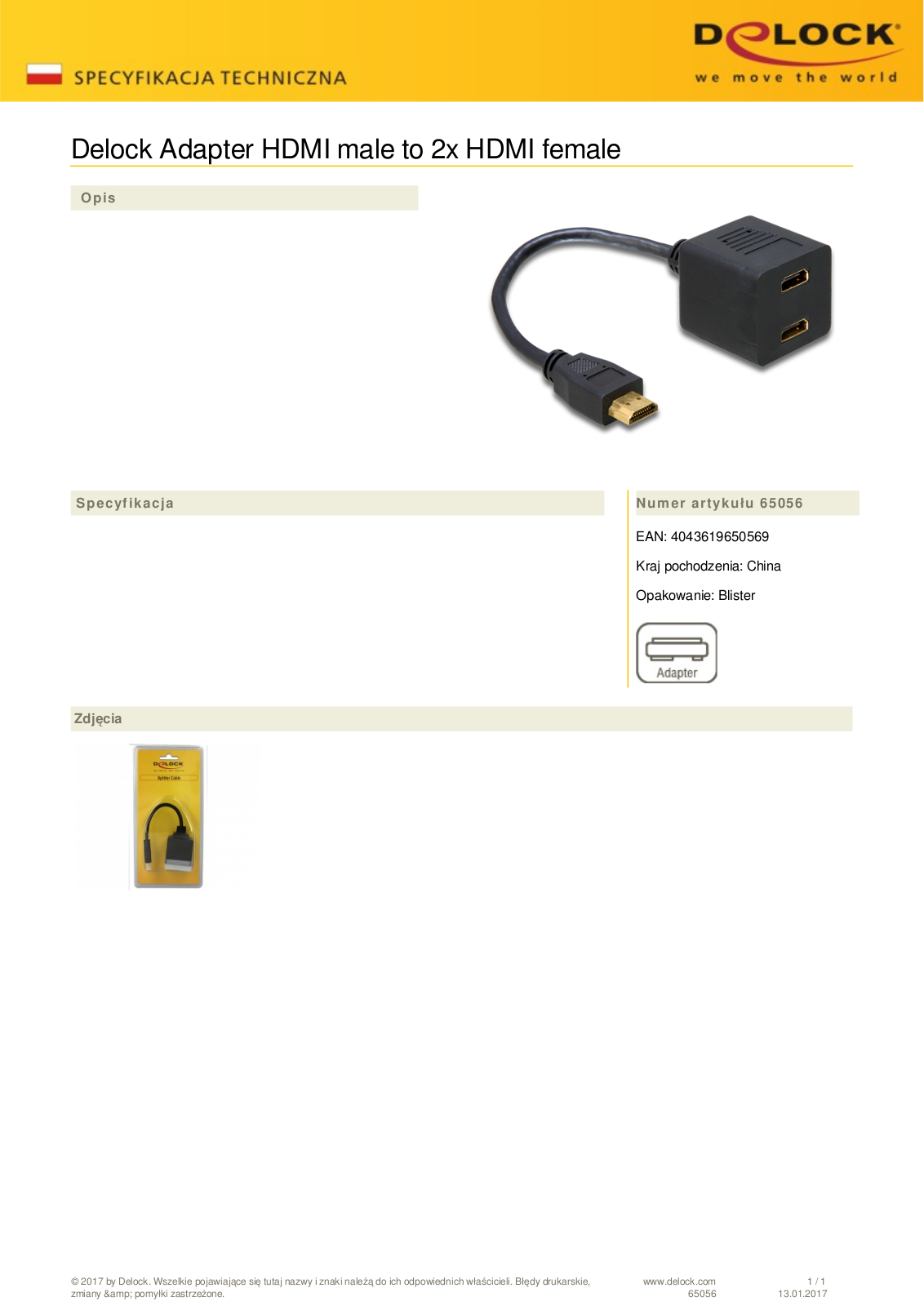 DeLOCK adapter HDMI male to 2x HDMI female User Manual