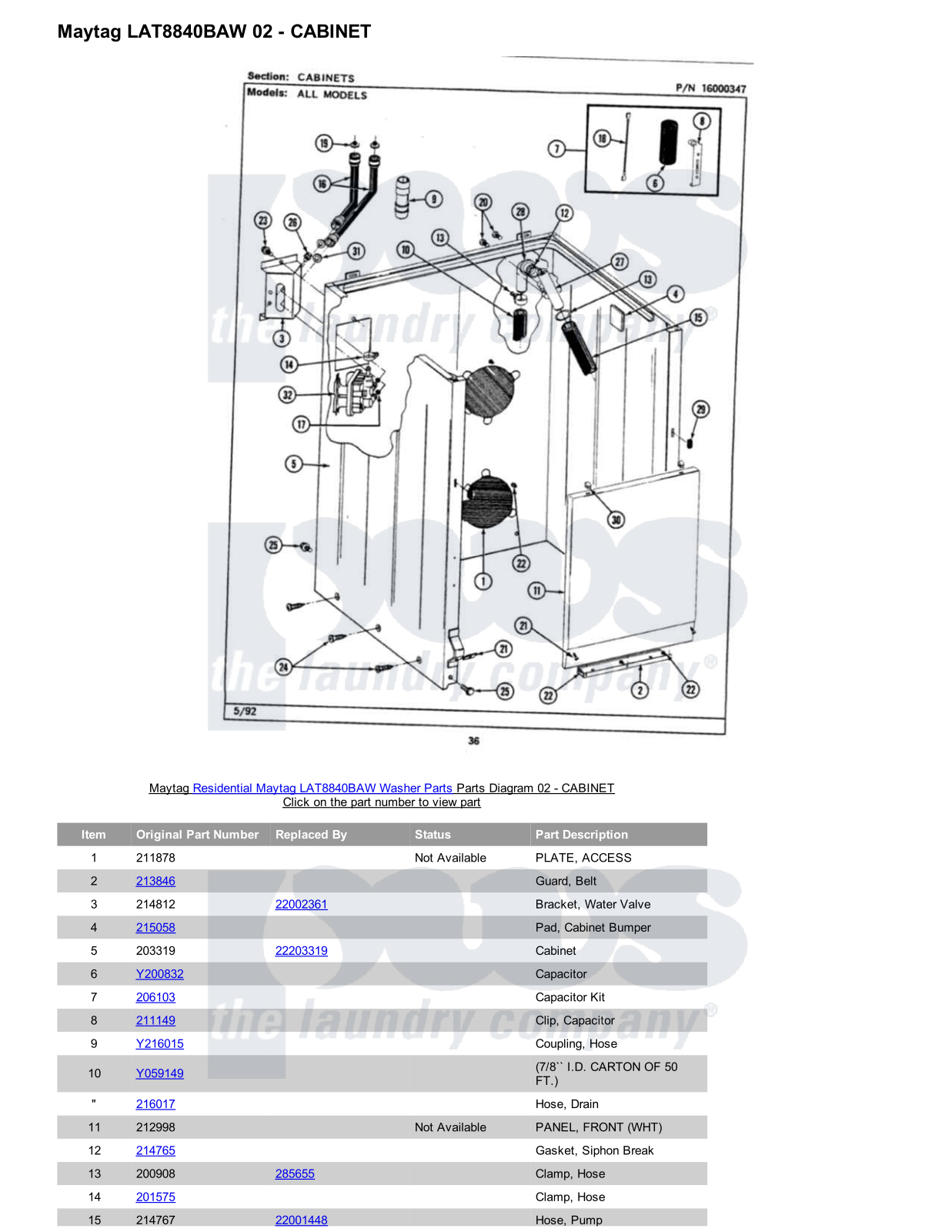 Maytag LAT8840BAW Parts Diagram