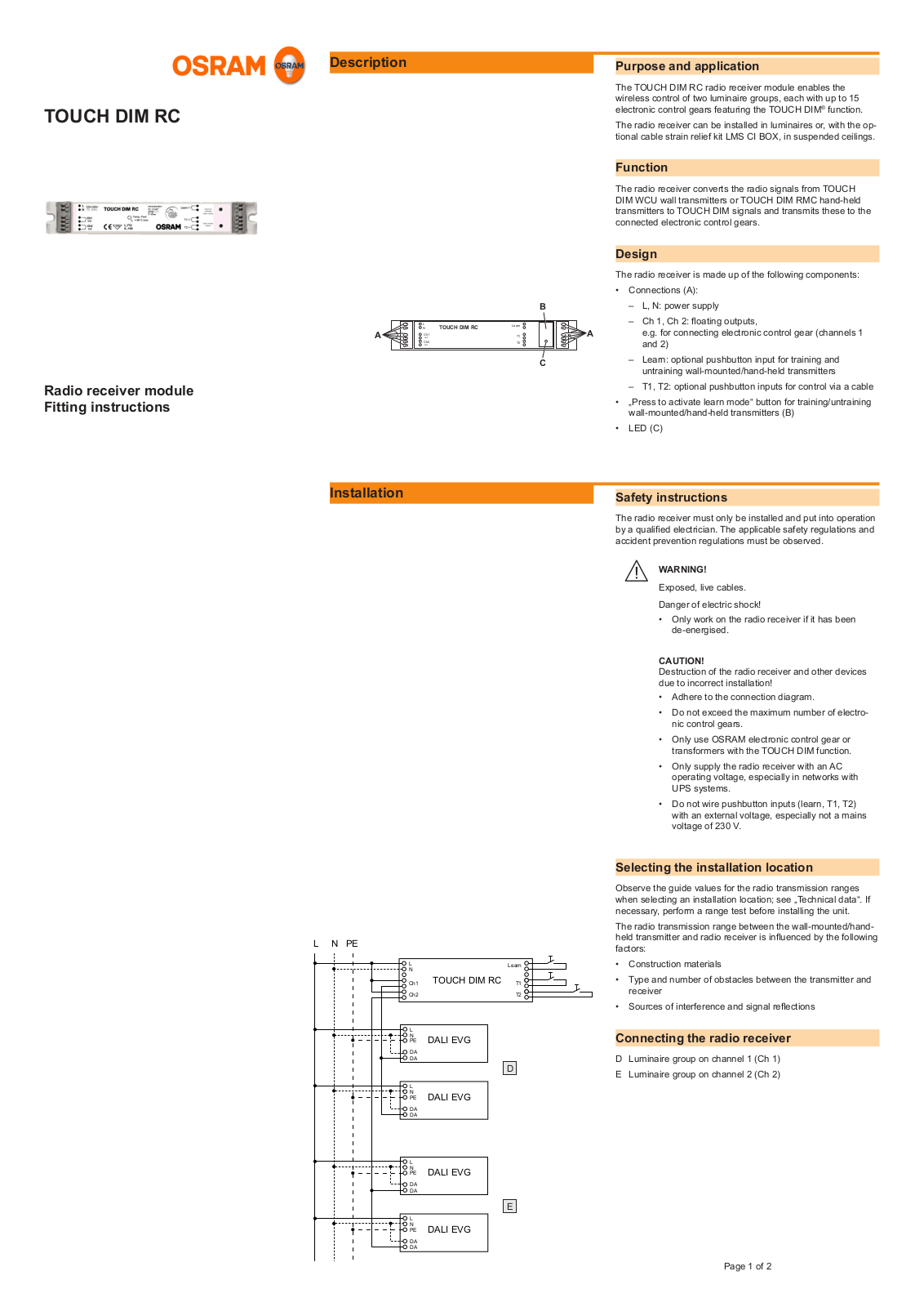 OSRAM Touch DIM RC User Manual