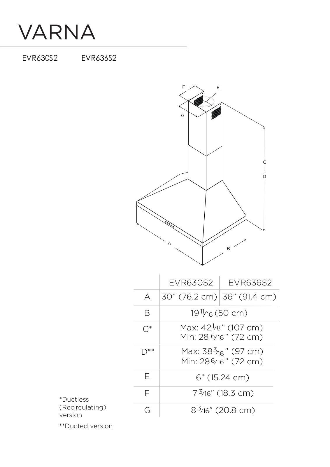 Elica EVR630S2 Dimension Guide