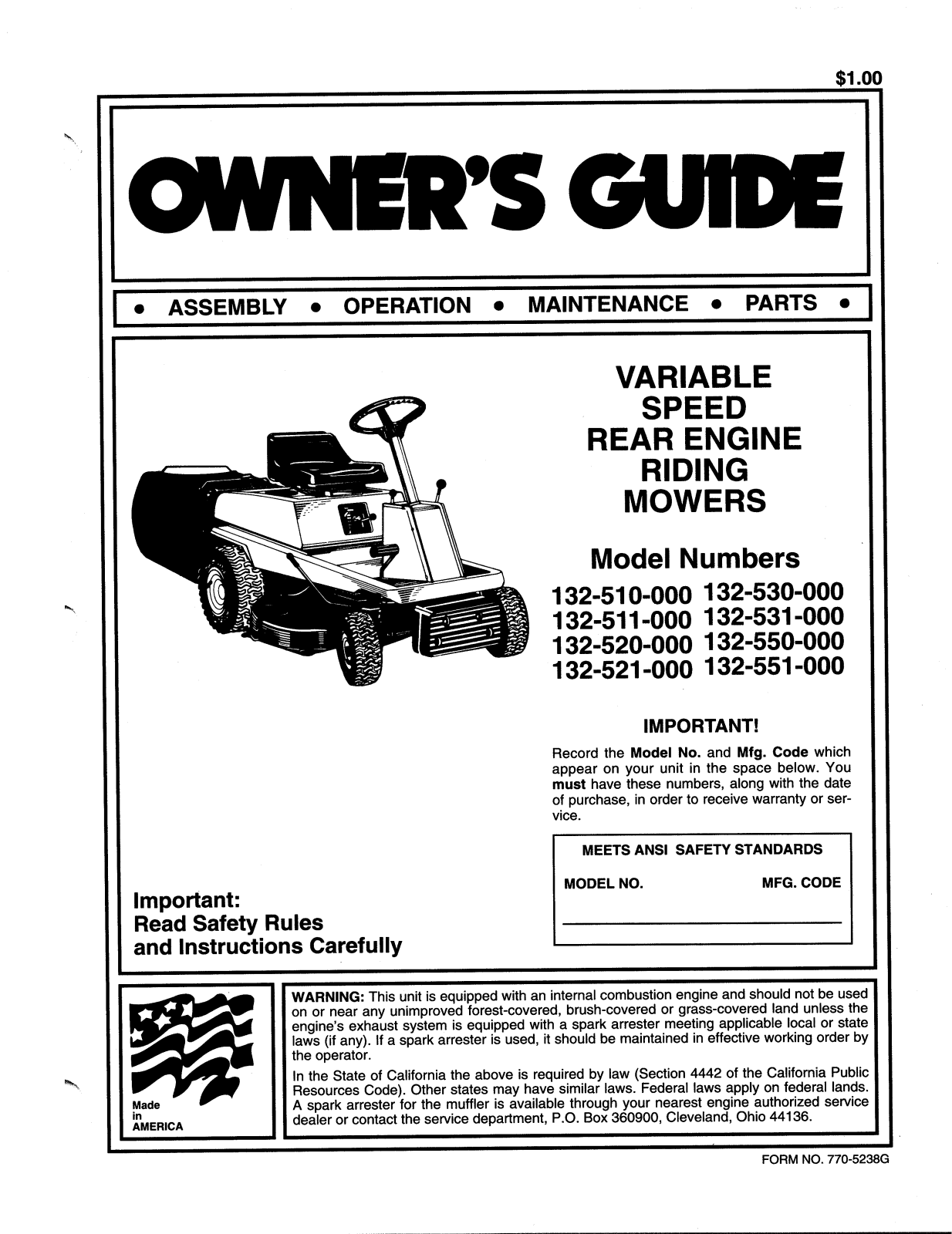 Bolens 132-520-000, 132-531-000, 132-510-000, 132-511-000, 132-521-000 User Manual