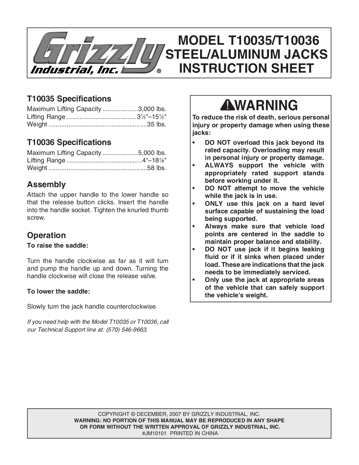 Grizzly T10035 User Manual