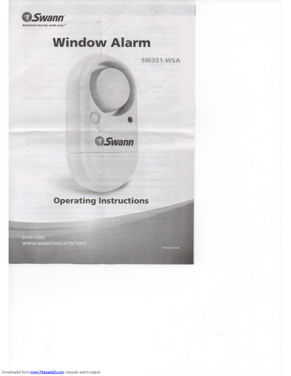 Swann SW351-WSA Operating Instructions Manual