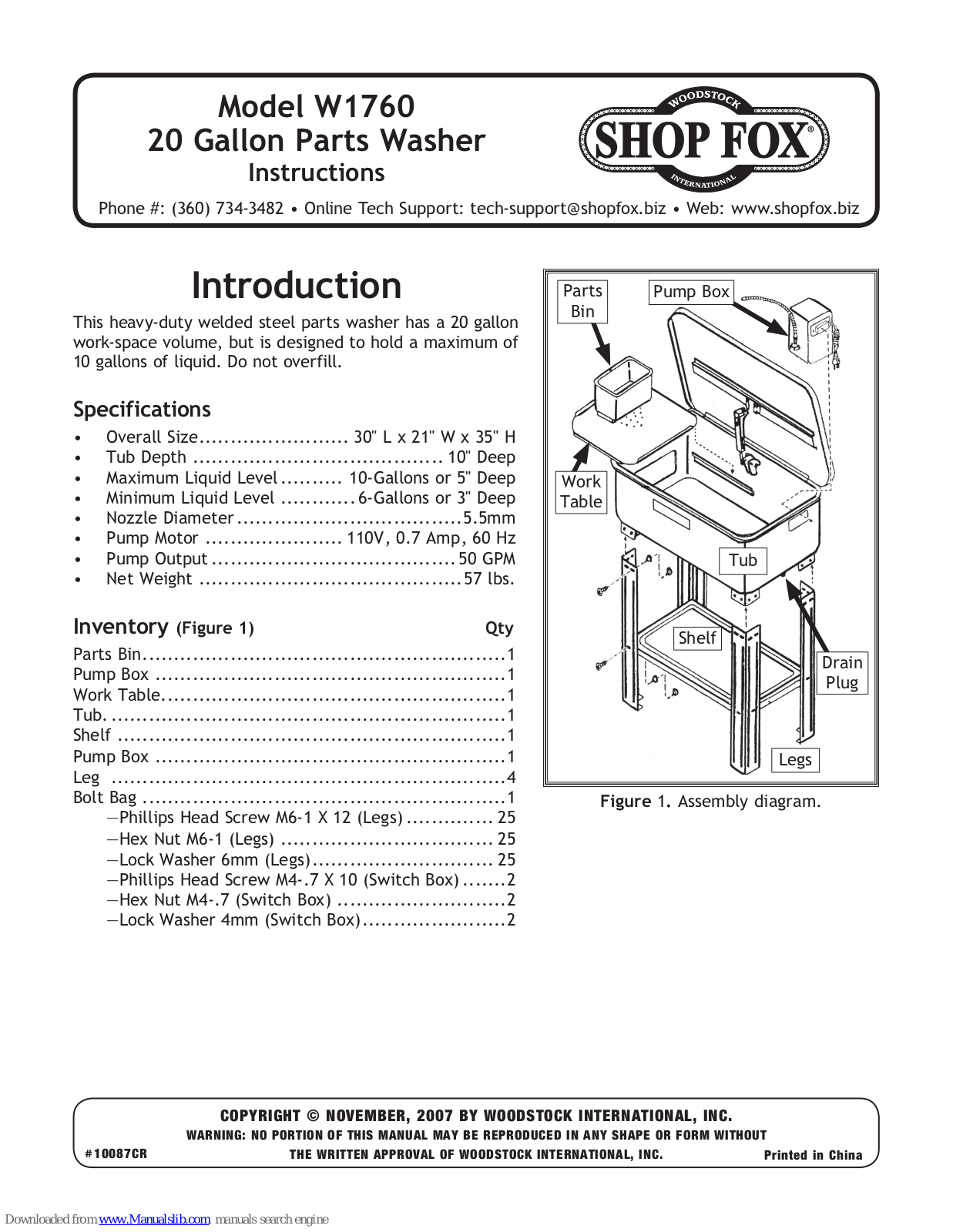 Shop fox W1760 Instructions Manual