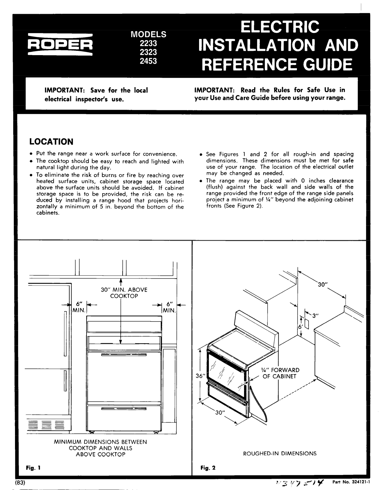 Roper 2233, 2323, 2453 Installation Instructions