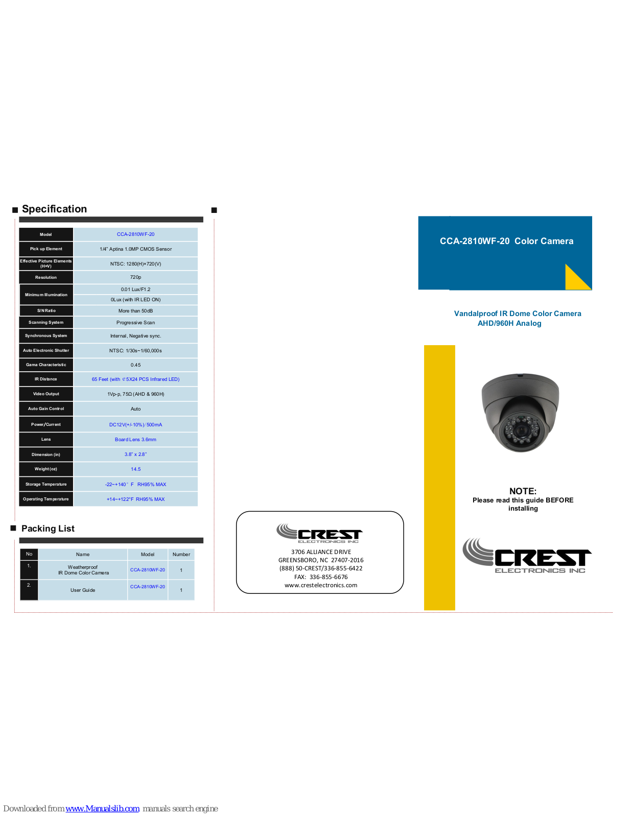 Crest Audio CCA-2810WF-20 User Manual