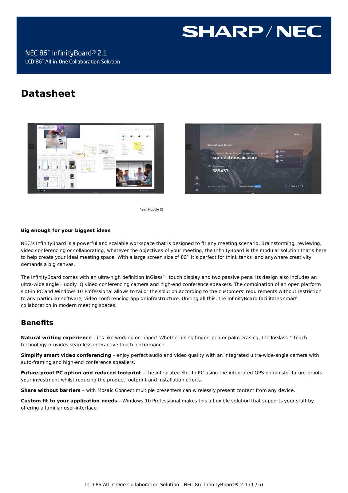 NEC 86 InfinityBoard 2.1 Datenblatt