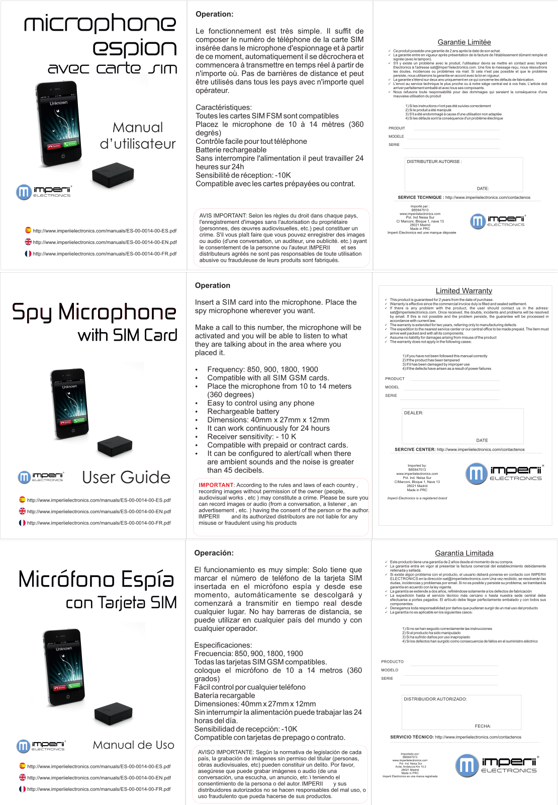 imperii Spy Microphone with SIM Card User Manual