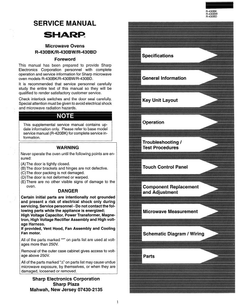 SHARP R430B, R-430BK, R-430BW, R-430BD Service Manual