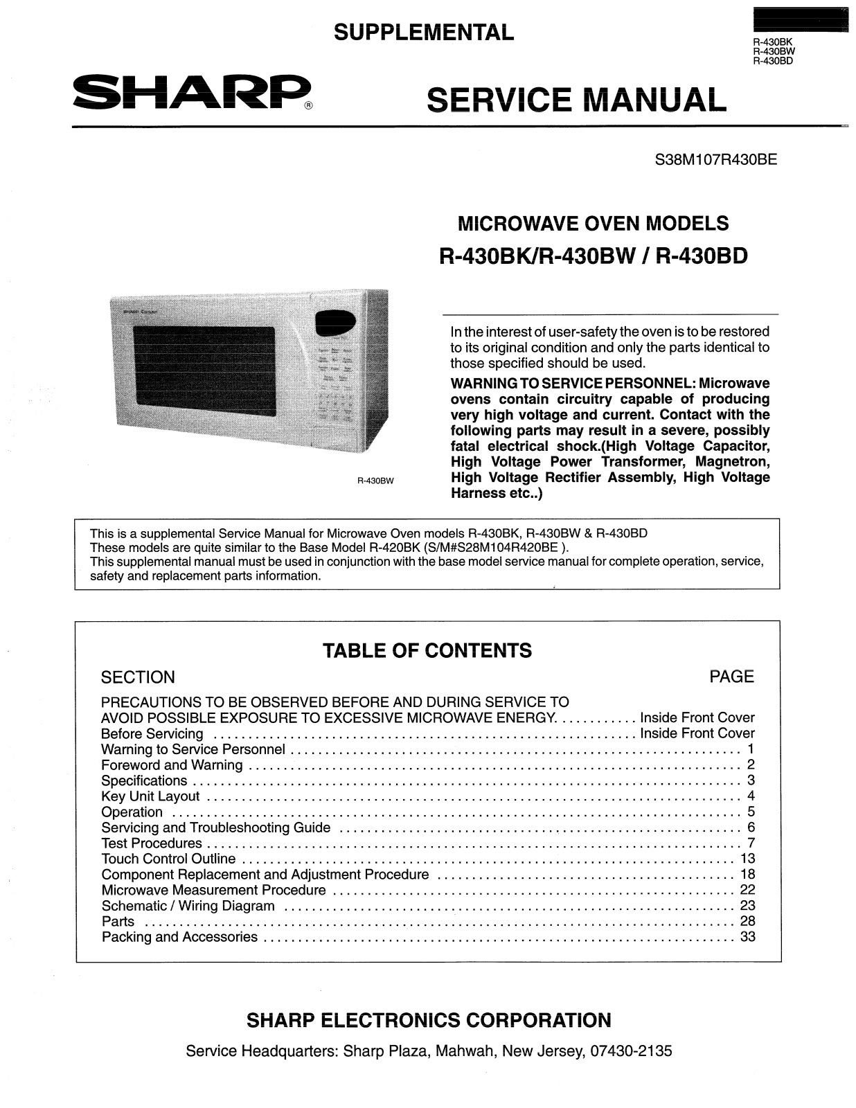 SHARP R430B, R-430BK, R-430BW, R-430BD Service Manual - ManualMachine.com