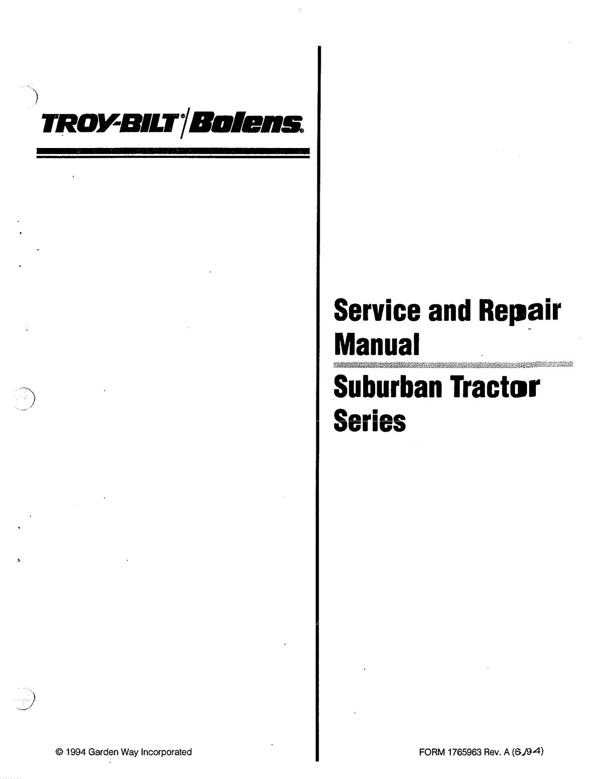 Troy-Bilt ST 125 1987, ST 160 1984, ST 120 1988, ST 140 1988, ST 180 1988 Service And Repair Manual