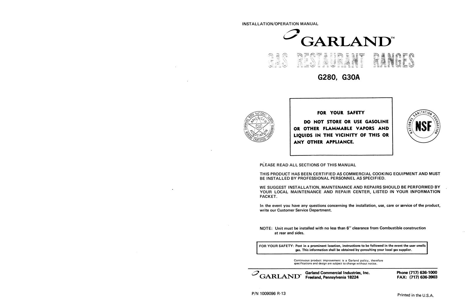 Garland G30A, G280 User Manual